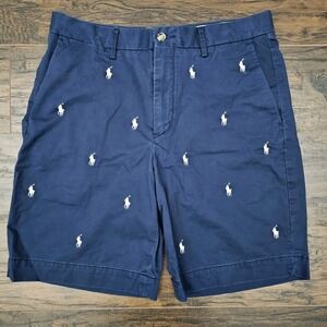 Polo Ralph Lauren Mens 31 Navy All over Pony Chino Shorts Stretch Classic Fit